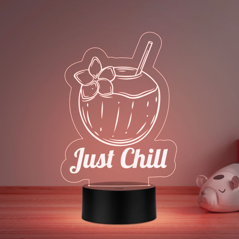 3D Illusion Just Chill Coconut Led Night Lamp Multicolored Light Home Decor